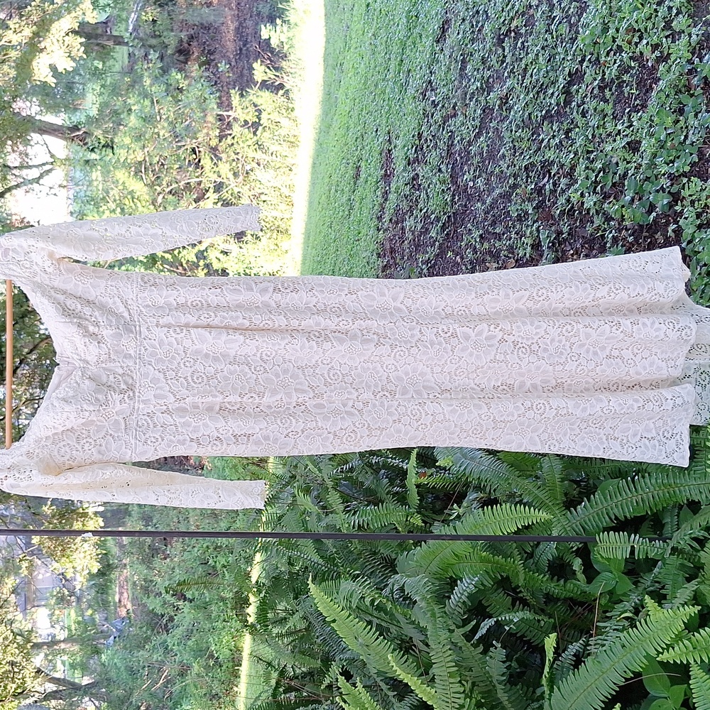 Maniju Beige Ivory Lace Gown Maxi Dress Sz S Lined Sweetheart Neck Silicone Grip